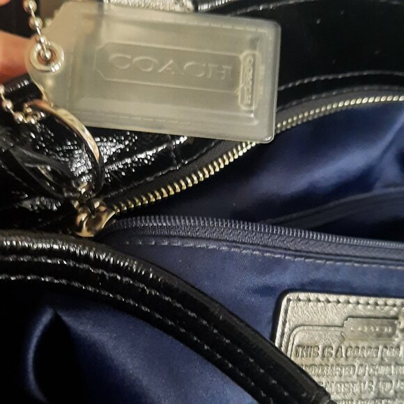 COACH Audry Shoulder Tote Bag Perforated Black Patent Leather - Picture 9 of 9